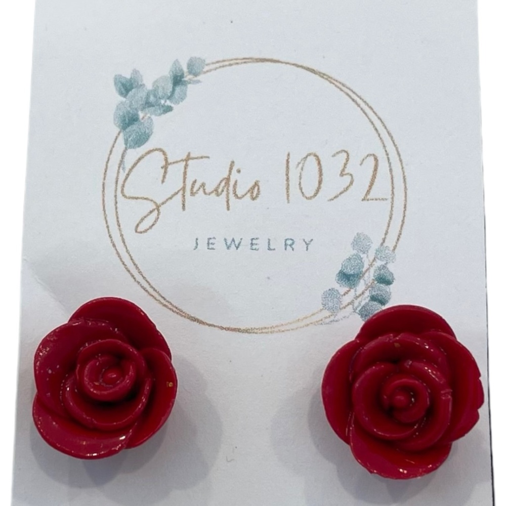 Red rose earrings